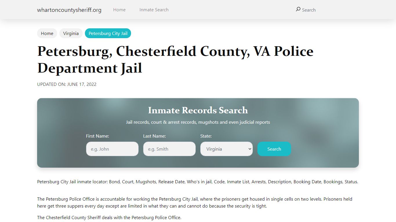 Petersburg, VA City Jail Inmates, Arrests - Wharton County Sheriff